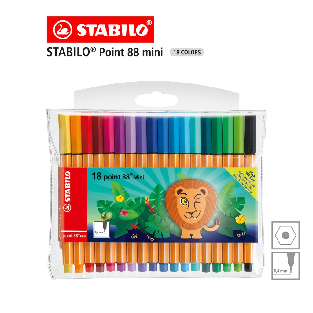 STABILO Point 88 Mini Funnimals ปากกาสีหมึกน้ำ Fibre-Tip ชุด 18 สี ปากกาหัวเข็ม ปากกาหัวสักหลาด