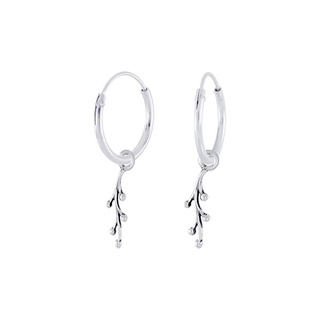 SiLVER THAI Twig hoop earrings with branches charms silverต่างหูห่วงห้อยกิ่งก้านเงินแท้925ใส่ออกงานก็ดูสวยแบเรียบง่าย