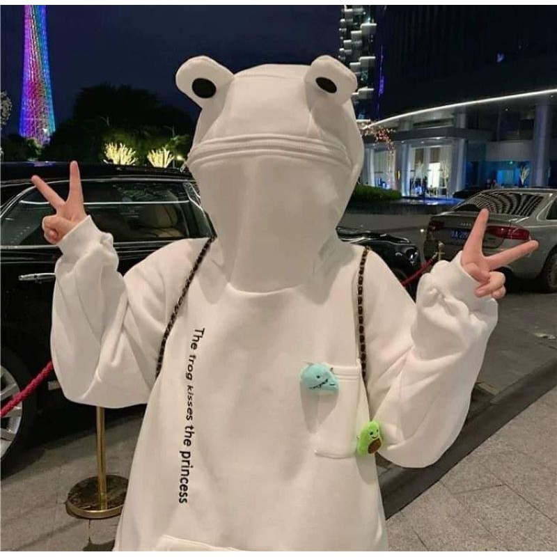 ส่งฟรีจ้า เสื้อกันหนาวมีฮู้ดลายกบน้อยน่ารัก หมวกฮู้ดรูดซิปปิดได้