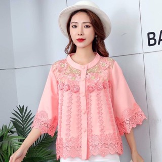 เสื้อลูกไม้ผ้าลินิน รุ่น 35-W006