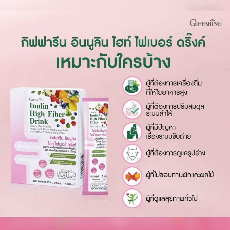 ไฟเบอ กิฟฟารีน อินนูลิน ไฮท์ ไฟเบอร์ ดริ๊งค์ จากชิคอรี ระบบขับถ่าย ปรับสมดุลระบบลำไส้ Inulin High Fi
