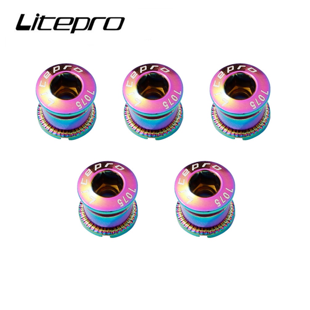 Litepro จักรยานเสือภูเขาใบจานเดียวสกรูจักรยานพับที่มีสีสันถั่วเหล็กเพลาข้อเหวี่ยงโซ่ล้อ
