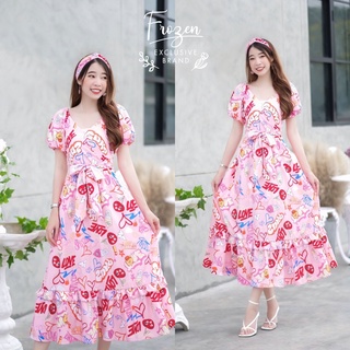 Maxi Dress เซต2ชิ้น ที่ขาดผม เดรสยาวเปิดไหล่แขนตุ๊กตา หน้าไข้ว ดีเทลต่อระบาย