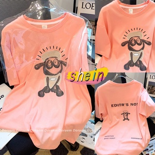 Shein เสื้อยืดคอกลมแฟชั่น เสื้อสไตล์เกาหลี oversize เสื้อผ้าแฟชั่นวัยรุ่นน่ารัก ทรงหลวม xxl 2359