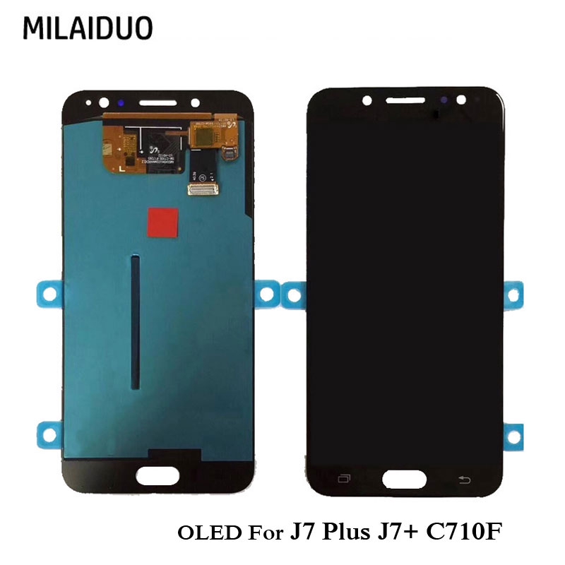 AMOLED สําหรับ Samsung Galaxy J7 Plus J7+ C710F sm-C710f/ds หน้าจอสัมผัส LCD พร้อม Digitizer