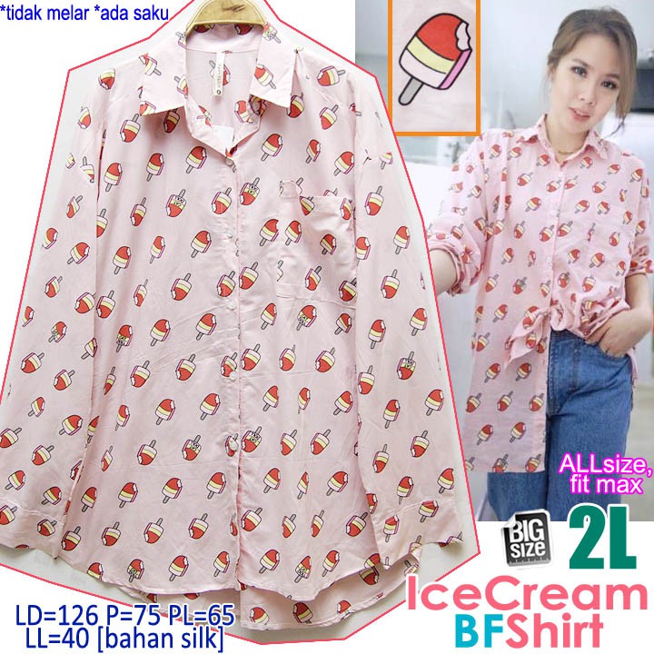 KEMEJA ICE CREAM BOYFRIEND SHIRT XXL, BOYFRIEND JUMBO SHIRT, BOYFRIEND BIGSIZE SHIRT, เสื้อเชิ้ตผู้ห