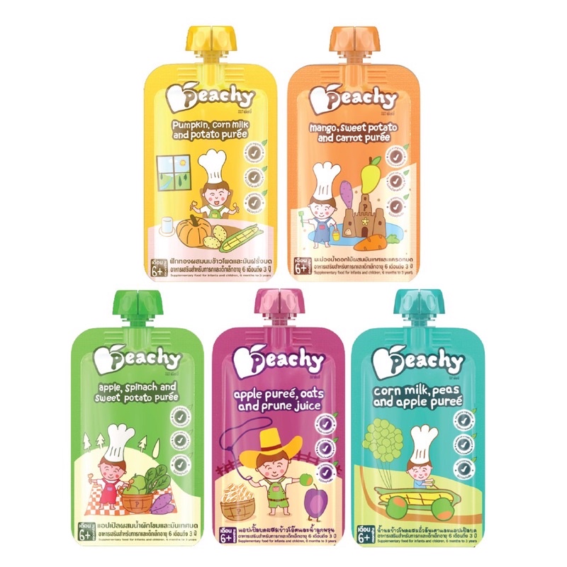 (ล็อตใหม่ ) Peachy อาหารเสริมสำหรับเด็ก แบบรวมรสยอดนิยม 6M/7M/1Y