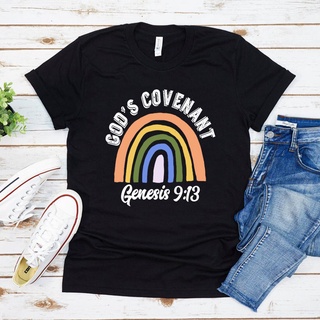 คอลูกเรือเสื้อยืด พิมพ์ลายกราฟฟิคคริสเตียน Rainbow Bible Verse Genesis 913 สีรุ้งS-5XL