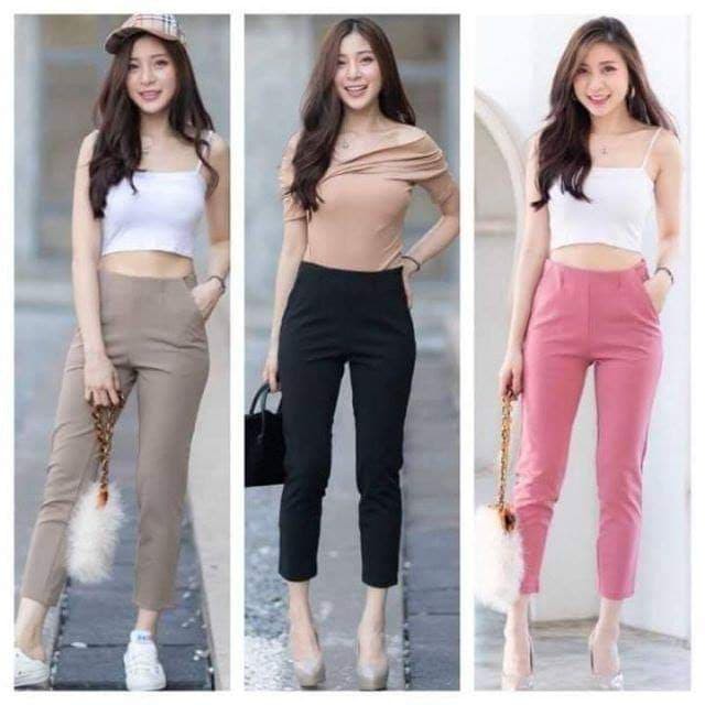 กางเกง7ส่วนขาเดฟไม่มีขอบ ซิปข้างผ้าโรเชฟ (มีบริการเก็บปลายทาง)