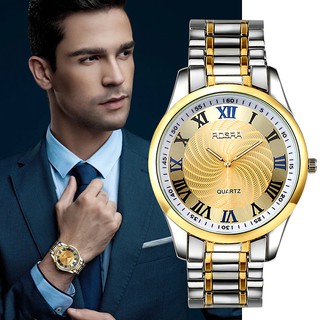 Relojes Hombre นาฬิกาข้อมือควอตซ์ สายเหล็ก สีเงิน สีทอง สไตล์คลาสสิก สําหรับผู้ชาย