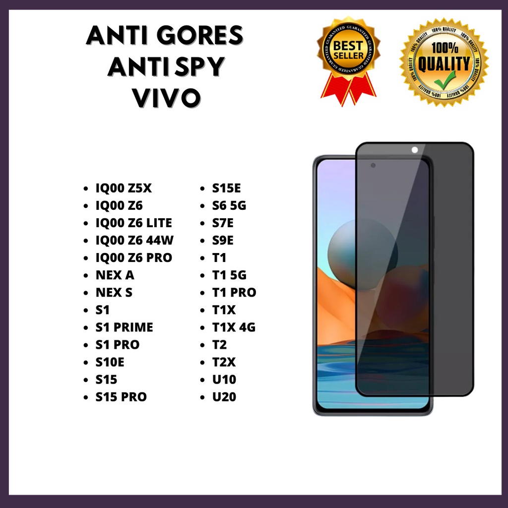 TEMPERED GLASS ANTI PRIVACY VIVO IQ00 Z5X-IQ00 Z6 LITE-IQ00 Z6 44W-IQ00 Z6 PRO-NEX A- S1-S1S1S1 PRO-
