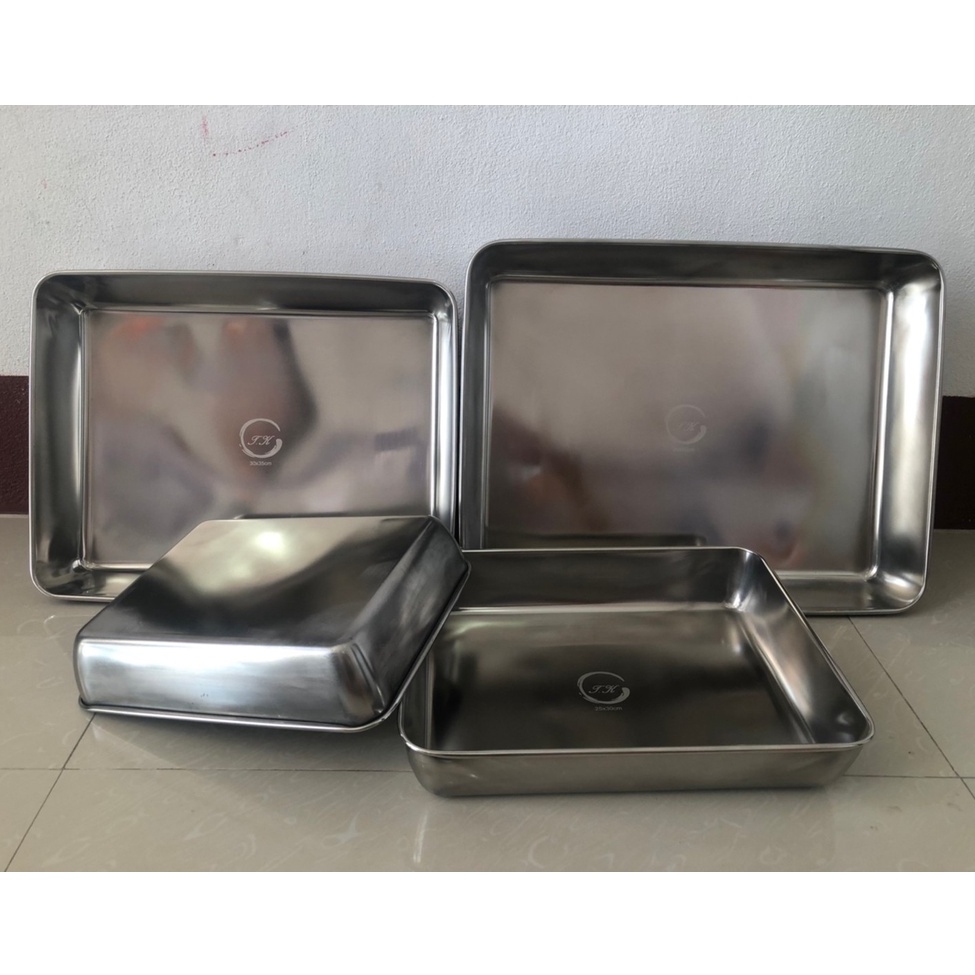 ถาดอาหาร ถาดสแตนเลส (หนาขอบม้วน) ขนาด S20*25/M25*30/L30*35/XL35*40 ซม.(ตราTK)
