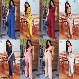 MF8388🍓 Jumpsuit ชุดจั้มสูทแขนกุดขายาว งานผ้าซาร่าสีพิ้น เพิ่มดีเทลแต่งลูกไม้ตรงอก งานสวยสุดๆ