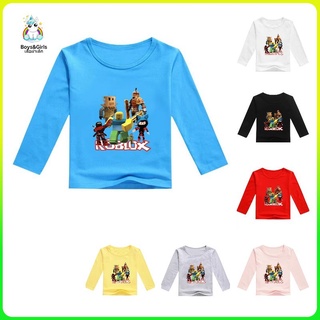 【COD】 Roblox พิมพ์ เด็กแขนยาว เสื้อผ้าฝ้ายลายการ์ตูน เสื้อยืดคอกลม