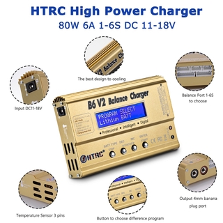 Htrc B6 V2 80W Lipo ที่ชาร์จแบตเตอรี่ LED 6A DC11-18V สําหรับ Lipo Li-ion LiFe NiCd NiMH LiHV PB Smart Battery