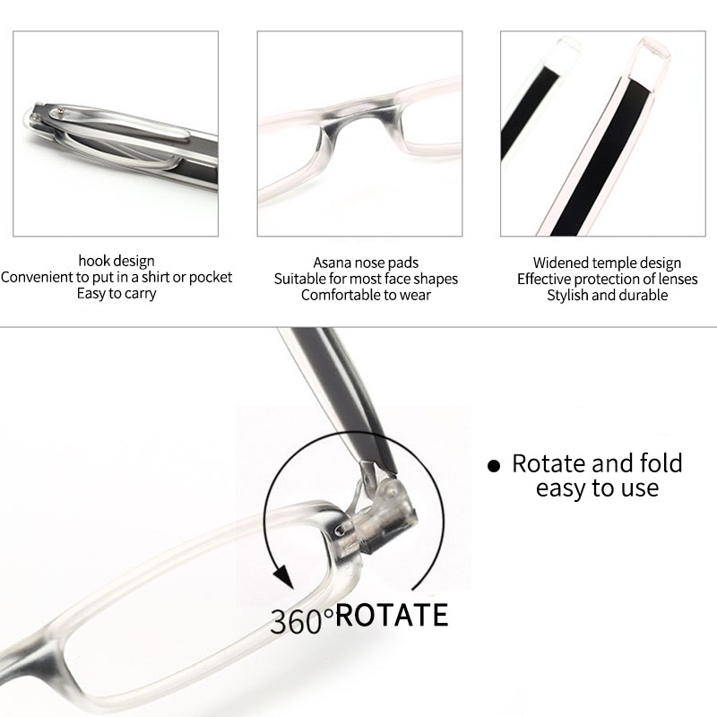 แว่นตาอ่านหนังสือ TR90 พับได้ หมุนได้ 360 องศา ป้องกันแสงสีฟ้า แบบพกพา สําหรับทุกเพศ - รูปที่ 5