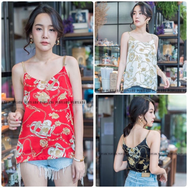 Feminine_Koncept ⛅️ สายเดี่ยว ผ้าซาติน เงาวิบวับ สายโซ่นะจ้าาา น