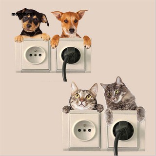 Mback_4Pcs/Sheet Cute 3D Dog Cat Wall Sticker Switch Decor Decal Mural Art Removable