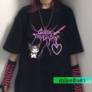 เสื้อยืดวินเทจHELLO KITTY เสื้อยืดลําลองสําหรับสตรีแขนสั้นพิมพ์ลายการ์ตูนคิตตี้สไตล์เกาหลีS-4XL