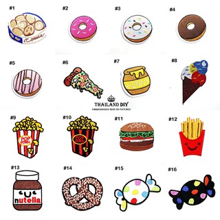 ตัวรีดติดเสื้อ ลายการ์ตูน ขนม อาหาร Food Snack Cartoon Patch wop งานปัก DIY ตัวรีด อาร์ม ติดเสื้อ งานฝีมือ น่ารัก โดนัท