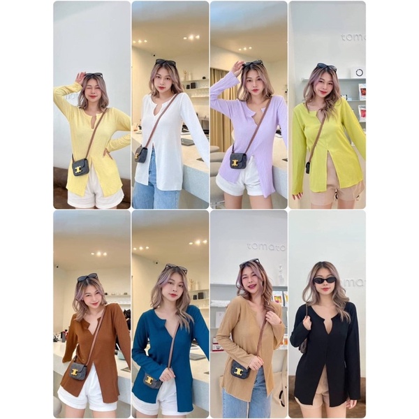 เสื้อยืดคอจีน เเขนยาว everyday look เนื้อนิ่มใส่สบาย ดีเทลผ่าหน้า