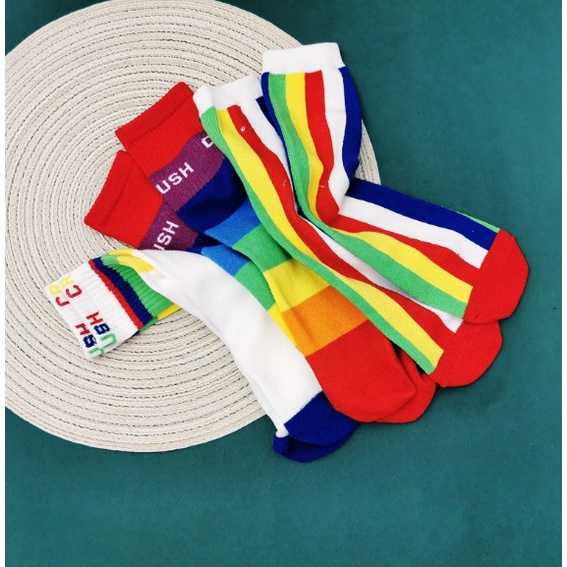Rainbow sock set ( 3 คู่) ถุงเท้า rainbow เน้นแถบสีสันเล่นลาย #3