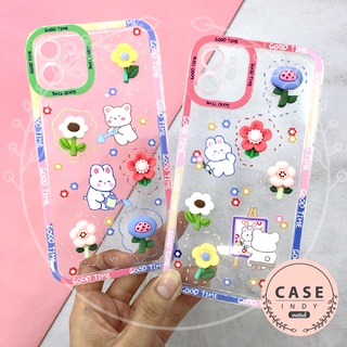 พร้อมส่งเคส 6+ 7+ 11 13เคสมือถือนิ่มใสกันกล้อง ซิลิโคน TPU ติดการ์ตูนดอกไม้นูน