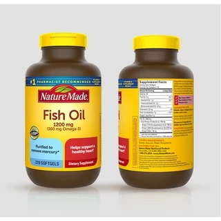(Exp.07/2028)Nature Made Fish Oil 1200 mg 220 Softgels Nature Made ฟิชออยล์ 220 เม็ด