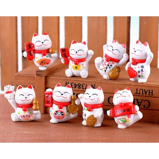 ตุ๊กตาสัตว์จิ๋ว - แมวกวัก แมวเนโกะ แมวน้อยสไตล์ญี่ปุ่น เซต 8 แบบ
