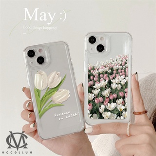 เคสโทรศัพท์มือถือ TPU ใส หนา กันกระแทก ป้องกันกล้อง ลายดอกทิวลิป สําหรับ iPhone 13 12 11 Pro Max X XR XS Max 7 8 Plus SE 2020 2022