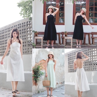 ❤️ Diiz’s ❤️ V - Linen Dress เดรสยาวสายคอวี ผูกหลัง ผ้าลินิน