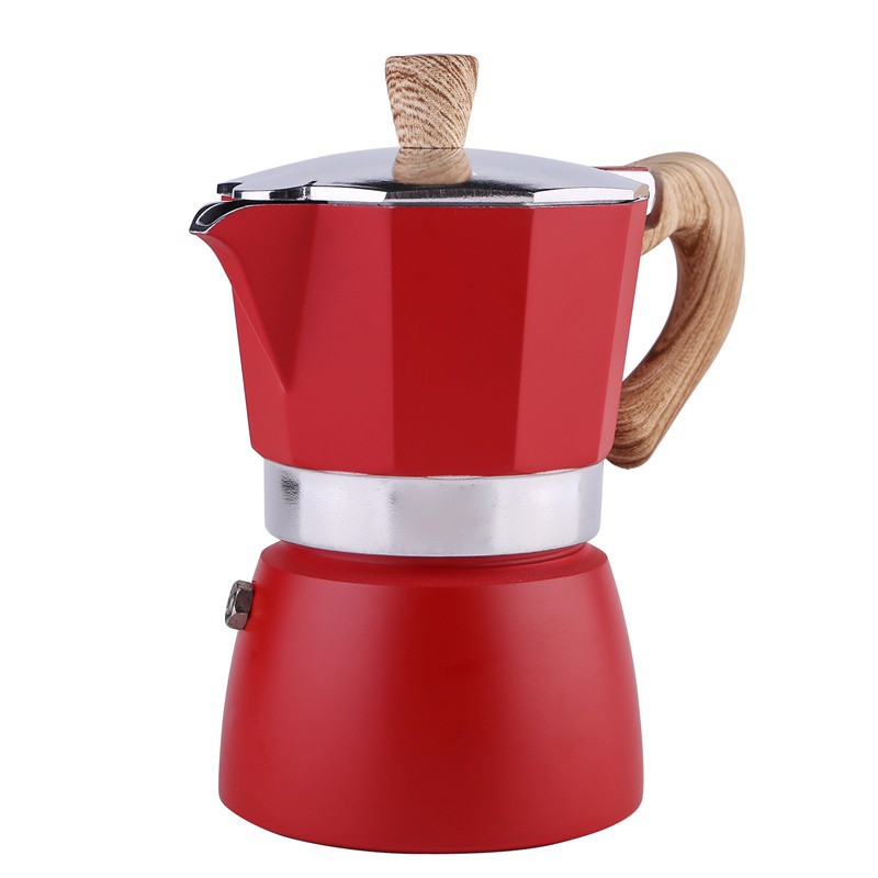 red หม้อกาแฟต้ม แบบหนา สไตล์ยุโรป หม้ออลูมิเนียม แปดเหลี่ยม เครื่องชงกาแฟ หม้อกาแฟ moka pot