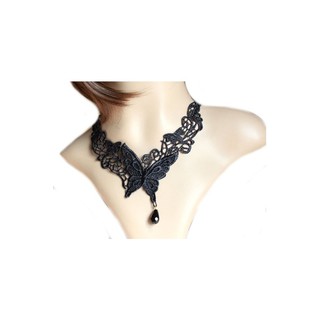 TANITTgems Vintage Onyx French Black Lace Butterfly Necklace