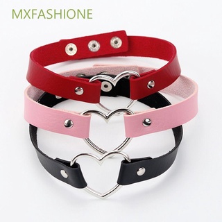 MXFASHIONE Harajuku Necklace Women Leather O-Ring Choker CHIC Rivet Punk Goth Handmade Chain Heart Collar/Multicolor