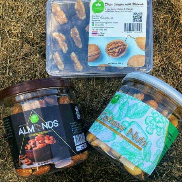 (3กระปุก) ขายเป็น เซต เม็ดมะม่วงหิมพานต์ + อัลมอนด์ + วอลนัท organicwa