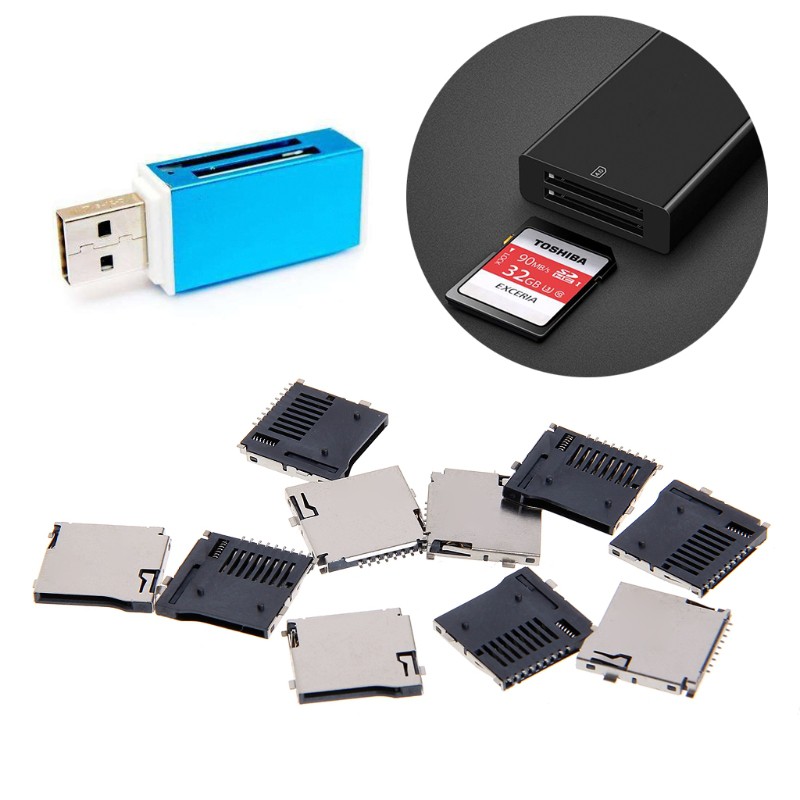 10pcs อุปกรณ์การ์ดเชื่อมต่อ 9 Pin Micro Sd Card Slot T - Flash Common Style 14x15 มม . Tf Card