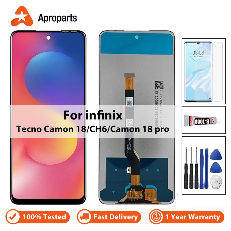 จอแสดงผลสำหรับ Tecno Camon 18 18P Pro CH6 CH6n CH7n CH7 LCD พร้อมหน้าจอสัมผัสชุดดิจิตอลเซอร์ Camon18