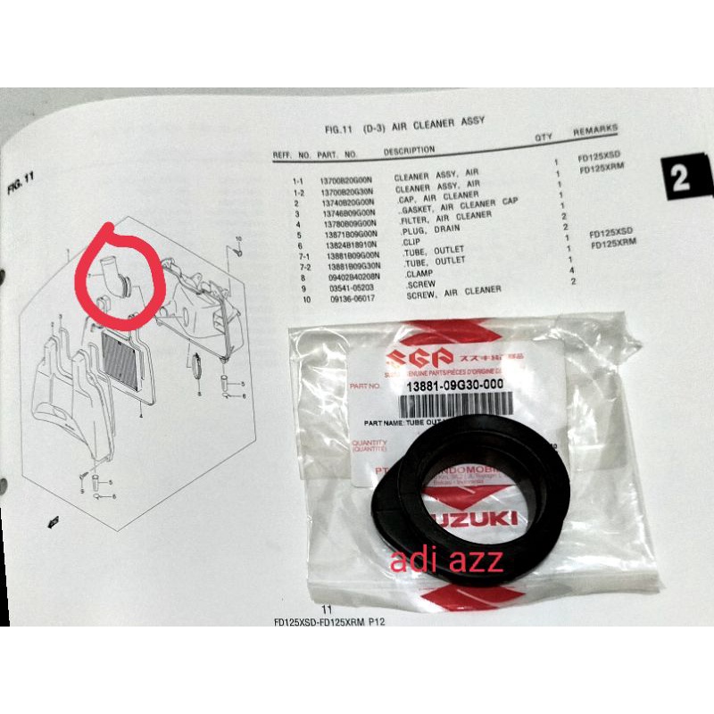 ข้อต่อยางกล่องกรองการเชื่อมต่อ shogun 125 sp fd original sgp 13881-09G30