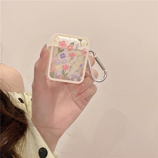 เคสหูฟังบลูทูธ กึ่งโปร่งใส แบบนิ่ม ลายดอกไม้ สําหรับ Airpods 1 2 3 Pro Airpods3