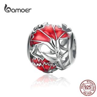 BAMOER Carnation Round Beads for Charm Bracelet Bangle Making Openwork Red Enamel BSC097