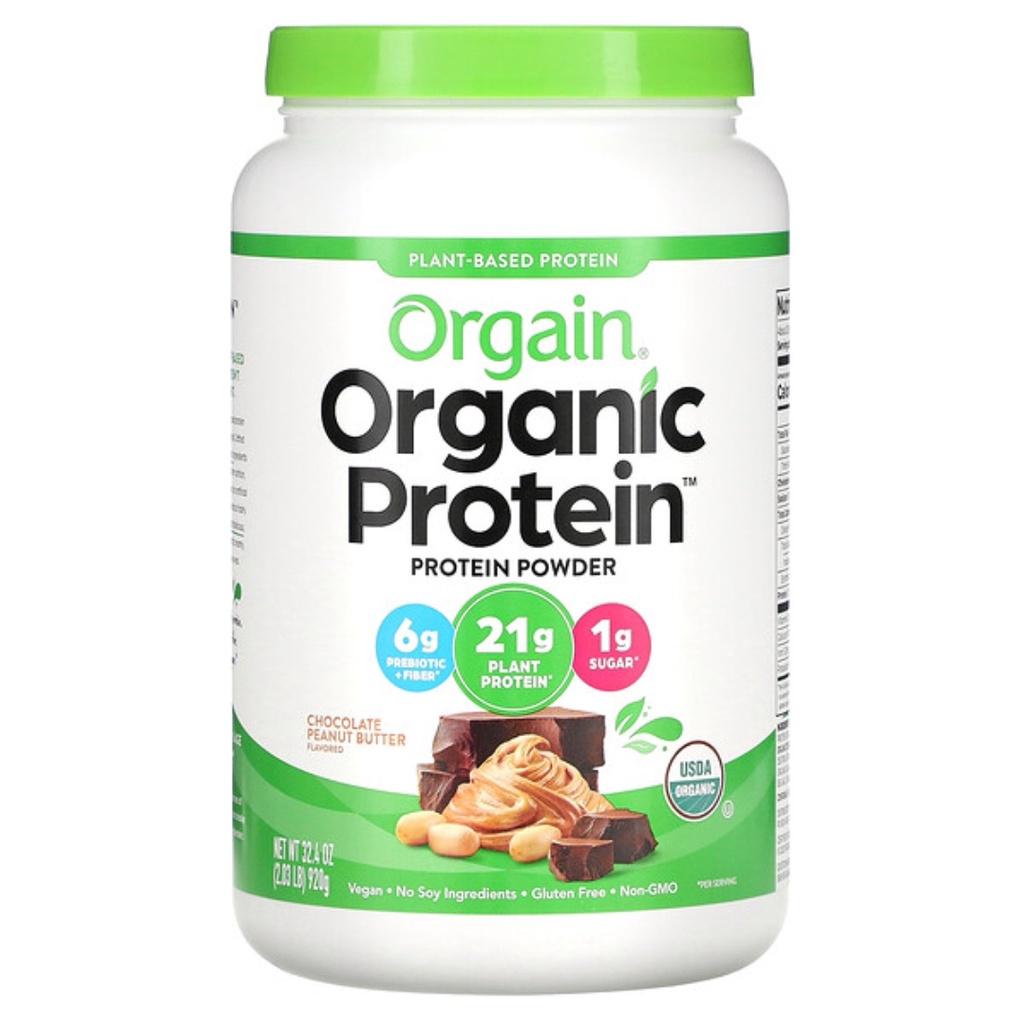 พร้อมส่ง⚡Orgain, Organic Protein Powder, Plant Based, Chocolate Peanut Butter, 2.03 lb (920 g)