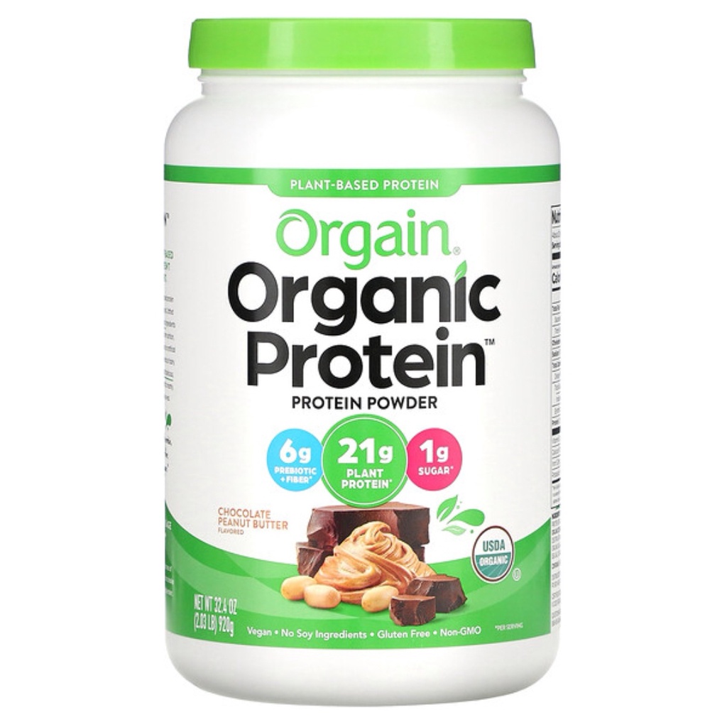 พร้อมส่ง⚡​Orgain, Organic Protein Powder, Plant Based, Chocolate Peanut Butter, 2.03 lb (920 g)