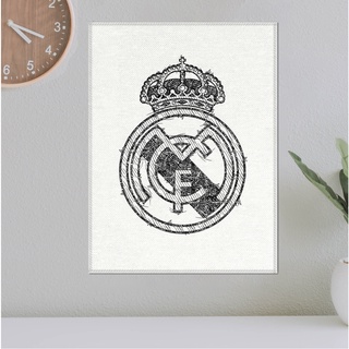 โปสเตอร์ ผ้าแคนวาส ตราสโมสร Real Madrid เรอัลมาดริด ลายเส้นปากกาหมึกดำ ภาพวาดสเก็ตช์