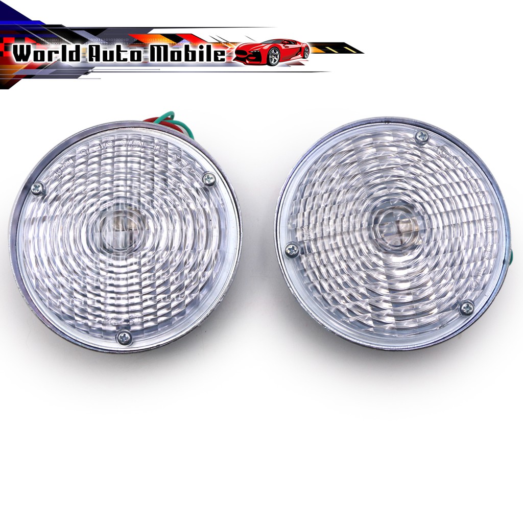 ไฟหรี่ ข้าง ทรงกลม แบบสกรู เลนส์สีขาว 2 ชิ้น ขนาด 4.5นิ้ว Jeep  Willys Jeep CJ3 CJ5 CJ6 CJ2A CJ3A CJ
