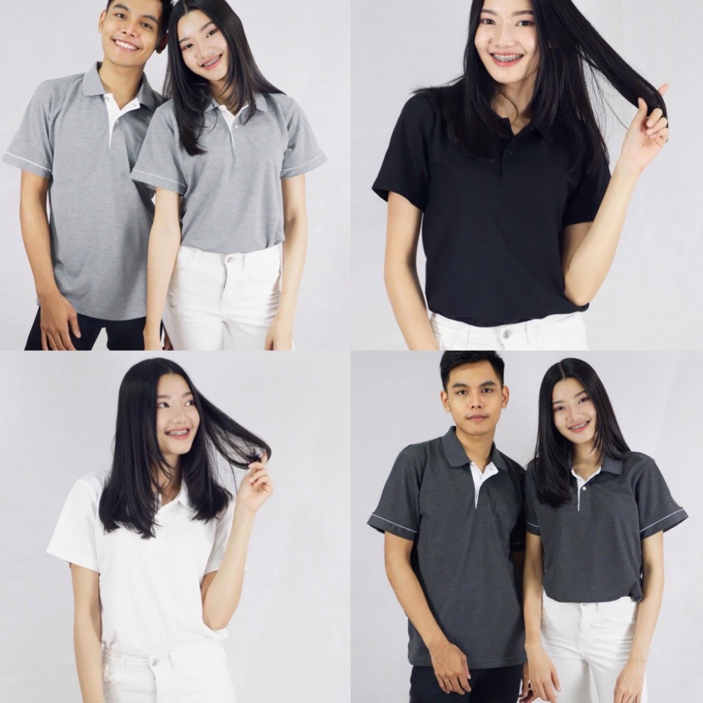 เสื้อโปโลผู้หญิงเข้ารูป ผ้าTKผสมโพลีเอสเตอร์ โทนขาวดำเทา สีพื้น (4สี มีไซส์ให้เลือก) พร้อมส่ง ราคา ถูกที่สุด ดีลบีเคเค