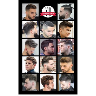 P117 ป้ายไวนิล ทรงผมชาย Barber shop มีให้เลือก 3 แบบ ขนาด 50x80 cm. ตอกตาไก่ 4 มุม สำหรับแขวน