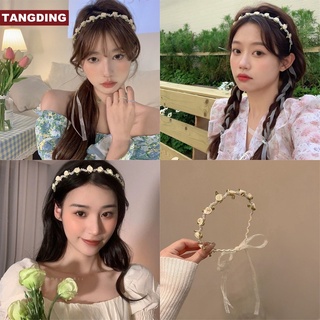 【COD Tangding】ที่คาดผม ประดับริบบิ้น และไข่มุก ลายดอกไม้ แฟชั่นฤดูร้อน สไตล์แฟรี่