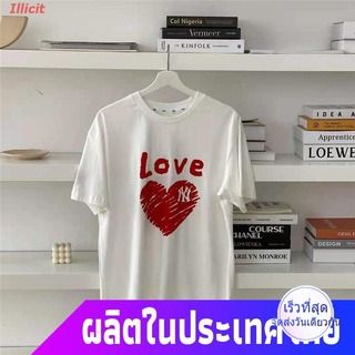 Illicit เสื้อยืดผู้ชายและผู้หญิง MLB Men And Women Cotton Shirts Love Short-sleeved Casual Loose T-shirt Unisex 3VOb Sho