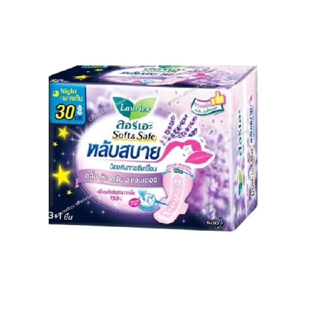 ผ้าอนามัย Laurier soft &amp; safe ลอริเอะ ซอฟท์แอนด์เซฟ กลางคืน ยาว 30 ซม