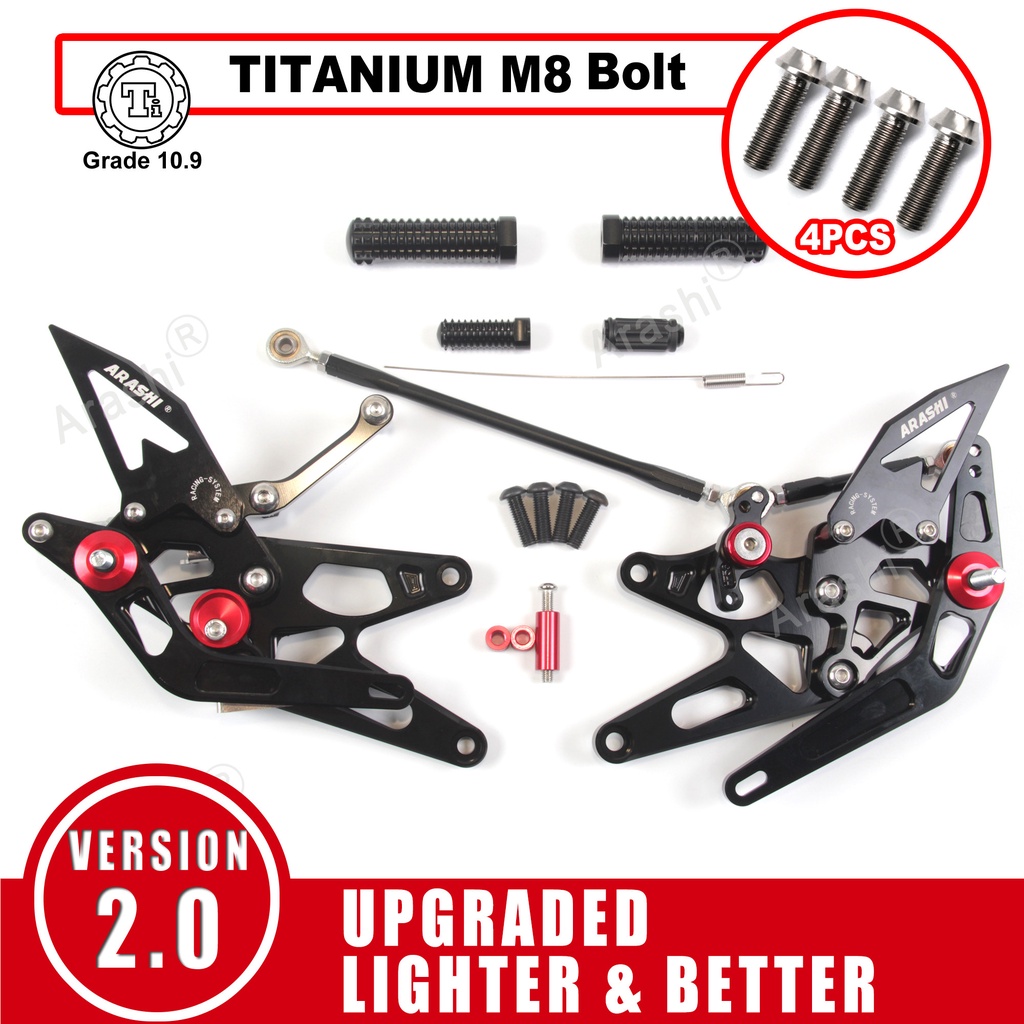 Arashi GP Shift YZF-R1 2005-2006 รถจักรยานยนต์ CNC ปรับ Rearset เท้าหมุดและ M8 ไทเทเนียม Bolt สําหรั